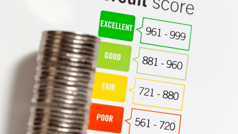 Credit score ranges chart showing Excellent, Good, Fair, and Poor categories.