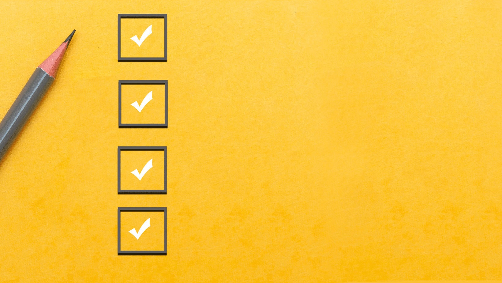 Checklist with four completed items on a yellow background.